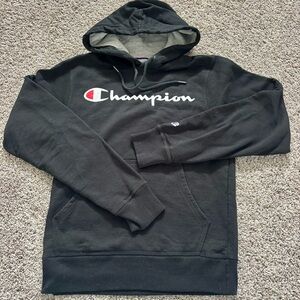 Men’s Champion Black Hooded sweatshirt with Logo